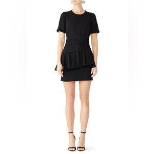 Cinq à Sept 5a7 Fontaine Dress Black Flounce Peplum Crepe Fabric Women's 4 EUC